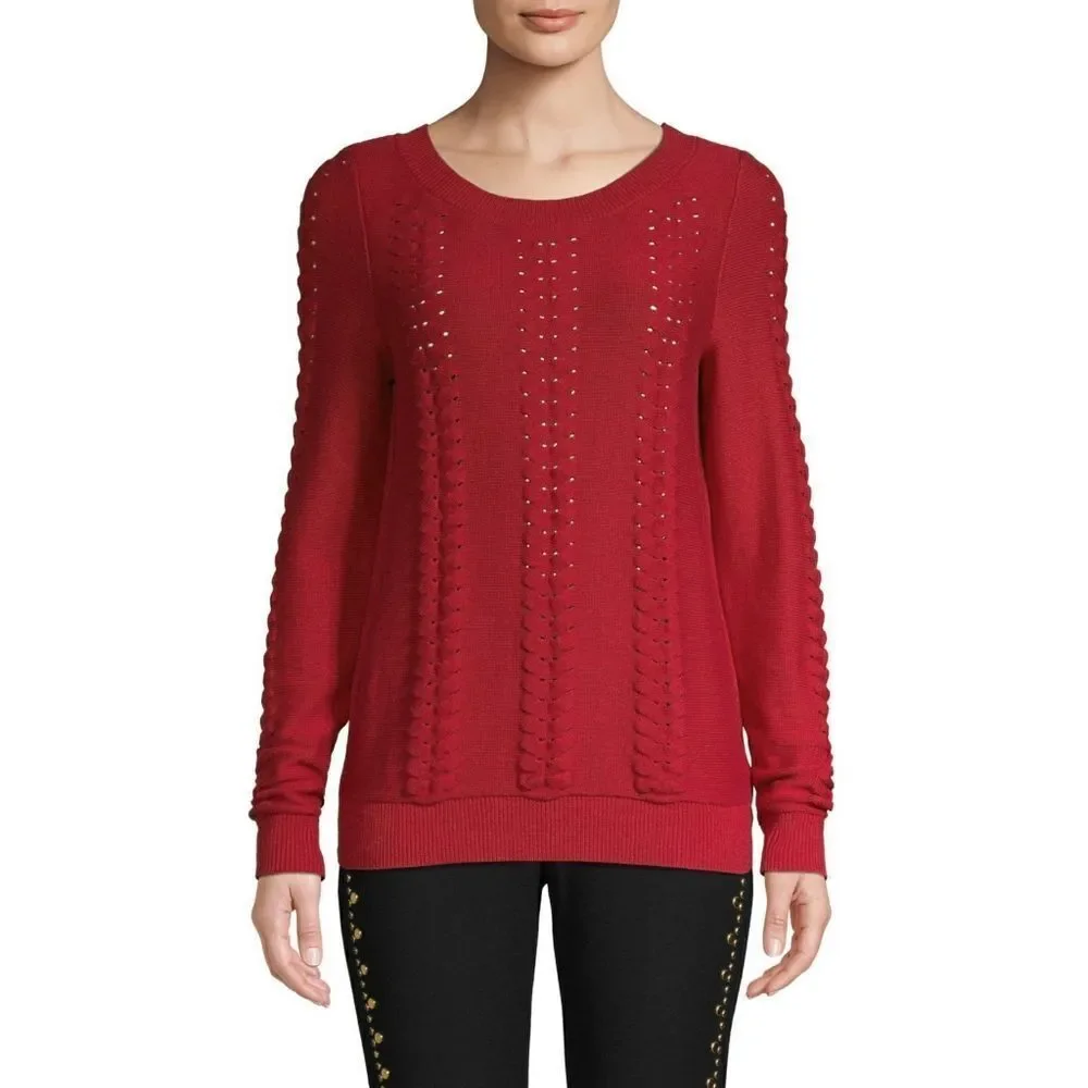 New! MICHAEL KORS Women's Cable-Knit Red 100% Cotton Sweater Size Small